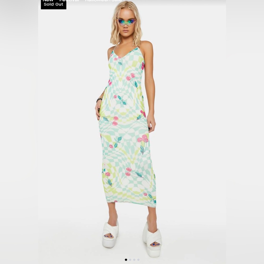 AFRM Amina Mesh Slip Midi Dress in Cherry Mint